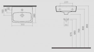 Умывальник 36 см прямоугольный Kolo NOVA PRO M32137000 схема