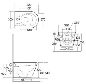 Унитаз подвесной безободковый RAK Ceramics RESORT (RST23AWHA, RESC0004) 
схема