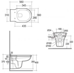 Унитаз подвесной RAK Ceramics WASHINGTON (WT20AWHA, YFG173A) схема