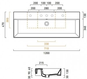 Раковина Catalano PREMIUM 120 112VP00 с креплением схема