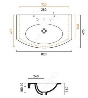 Раковина Catalano VELIS 82 182VL00 с креплением схема