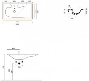 Раковина Catalano IMPRONTA 100 1100IMFC00 с креплением схема