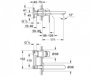 Смеситель для раковины врезной на два отверстия Grohe BauEdge 20474000