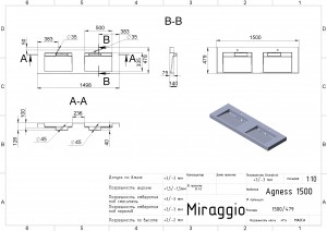Умывальник Miraggio Agness 1500 1502х479х140 мм схема
