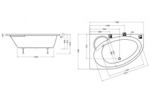 Ванна Ravak Asymmetric II C921000000 170x110 L схема