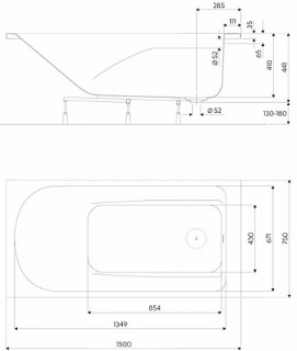 Ванна Kolo COMFORT Plus XWP1450000, 150x75 см схема