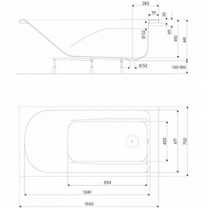 Ванна Kolo COMFORT Plus XWP1451000, 150x75 см, с ручками схема