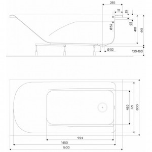 Ванна Kolo COMFORT Plus XWP1461000, 160x80 см, с ручками схема