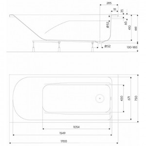 Ванна Kolo COMFORT Plus XWP1470000, 170x75 см схема