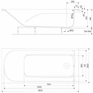 Ванна Kolo COMFORT Plus XWP1481000, 180x80 см, с ручками схема