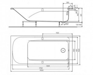 Ванна Kolo COMFORT Plus XWP1490000, 190x90 см схема