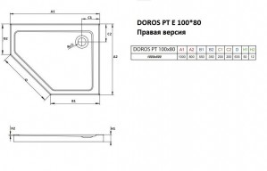 Душевой поддон Radaway Doros PT E 100x80 правый SDRPT1080-01R схема