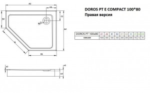 Душевой поддон Radaway Doros PT E Compact 100x80 правый SDRPTP1080-05R схема
