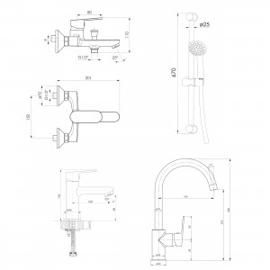 Набор смесителей (4 в 1) для ванны и кухни Imprese LASKA 51004055 схема