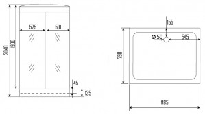 Гидромассажный бокс KO&PO 715 mat (L/R) стекло 5 мм 120x80 схема