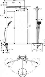 Душевая система Hansgrohe Raindance Select S 240 2jet Showerpipe с 
термостатом 27129000 фото