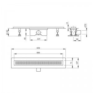 Линейный трап с сухим затвором 800 мм QT Dry FA304-800