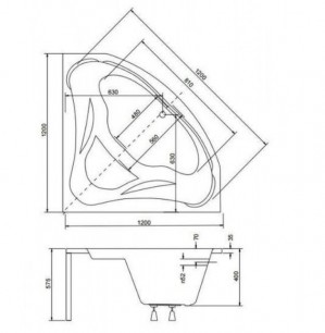 Ванна акриловая угловая BESCO MIA 120x120