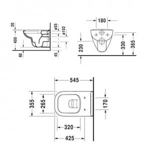 Унитаз подвесной Duravit D-CODE Rimless 45700900A1 с крышкой дюропласт soft close