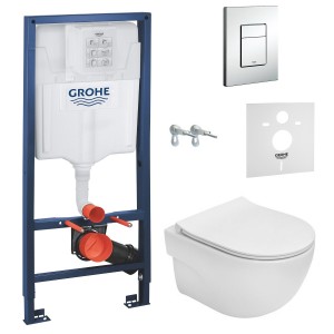 Комплект Инсталляция Grohe Rapid SL с прокладкой + Унитаз подвесной Roca Meridian 48 см Rimless с сиденьем Slim, slow-closing (A34H242000+38772001+37131000)