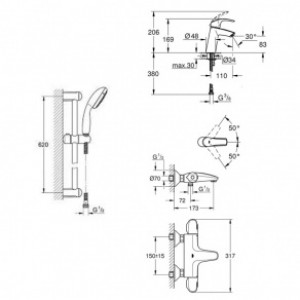Набор смесителей для ванны с термостатом 3 в 1 GROHE GROHTHERM 1000 NEW 34101TM