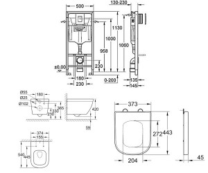 Комплект Grohe Euro Ceramic 39328CB0 инсталляционная система с подвесным унитазом и клавишей Skate 38772001+37131000+39328000+39330001