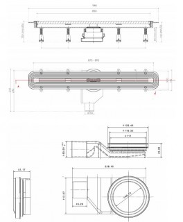 Дренажный канал Pestan Slim Line 850 мм щелевой 13100035 декор.вставка из нерж.стали фото