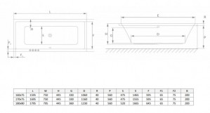 Ванна RADAWAY TEA 180х80 + ножки WA1-51-180x080+ сифон R135L