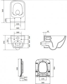 Сет B245 Подвесной унитаз CERSANIT VIRGO CLEANON с сиденьем дюропл 
легкосъемным Soft Close S701-427
