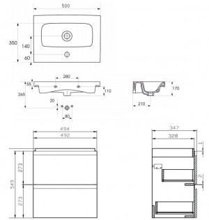 Сет В02 тумба с умывальником подвесная Cersanit MODUO SLIM 50 белая S801-229