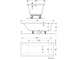 Ванна Geberit Selnova Square 170x70 прямоугольная с ножками 554.384.01.1