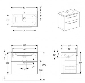 Тумба с умывальником  Geberit Selnova Square slim rim 80x50.2x65.2 см лава матовый 501.241.00.1