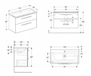 Тумба с умывальником  Geberit Selnova Square slim rim 100x50.2x65.2 см темный орех 501.246.00.1