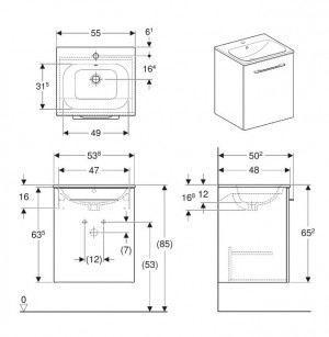 Тумба с умывальником  Geberit Selnova Square slim rim 55x50.2x65.2 см белая 501.248.00.1