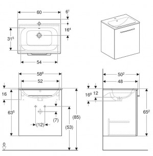 Тумба с умывальником  Geberit Selnova Square slim rim 60x50.2x65.2 см лава матовый 501.253.00.1