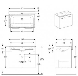 Тумба с умывальником  Geberit Selnova Square slim rim 80x50.2x65.2 см белая 501.256.00.1