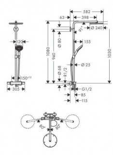 Душевая система Hansgrohe Raindance S 240 Showerpipe PowderRain 1jet с термостатом белый матовый 27633700