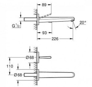 Смеситель для раковины на два отверстия Grohe Eurodisc Joy L-size 19969LS0