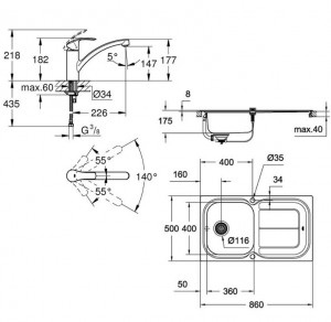 Набор Grohe EX Sink 31565SD0 кухонная мойка K300 + смеситель Eurosmart 
33281002