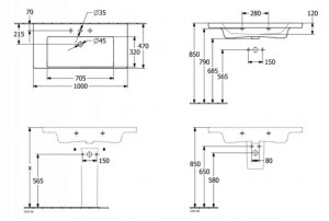 Умывальник VILLEROY&BOCH SUBWAY 3.0 4А70А501 100х47 см