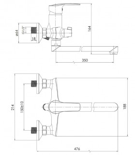 Смеситель для ванны L-излив 350 мм Imprese FLORENC f03208401AB