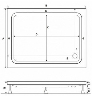 Душевой поддон Shower BETA SW-8992 80x120x18 акриловый