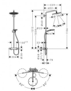 Душевая система Hansgrohe Croma Select S 280 1jet Showerpipe с термостатом черный матовый 26890670