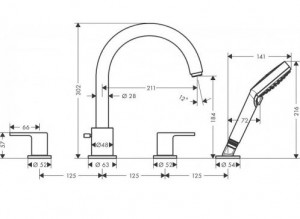 Смеситель на край ванны Hansgrohe Vernis Shape врезной на 4 отверстия хром 71459000