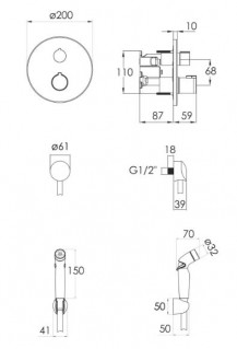 Гигиенический набор скрытого монтажа с термостатом Imprese SET20220104