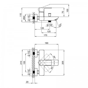 Смеситель для ванны Qtap Lipno 3023101DG схема