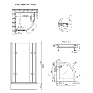 Душевая кабина Lidz Latwa SC80x80.SAT.MID.FR стекло Frost с поддоном схема