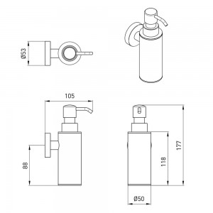 Дозатор для жидкого мыла Volle Ronda 2535.230201 хром схема