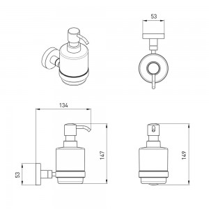 Дозатор для жидкого мыла Volle Ronda 2535.230101 хром схема