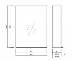 Зеркальный шкаф Cersanit Virgo 60 серый с черными ручками S522-016 схема